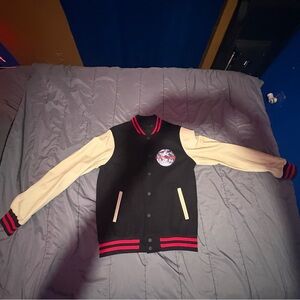 Ksubi Black and Cream Bomber Jacket with Red Details